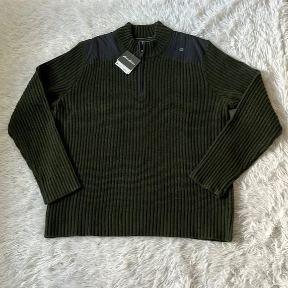 EDDIE BAUER 1/4 ZIP SWEATER MR FIELD GUIDE HEATHER GREEN SIZE 2XL